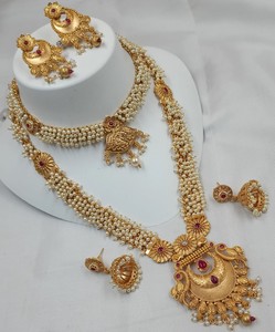 CONJUNTO DE JOYERÍA DE COBRE DE MODA INDIA Y MODA CONJUNTO DE JOYERÍA DE BODAS NOVIALES PARA MUJER CONJUNTO DE PENDIENTES Y COLLAR - Product Image 1