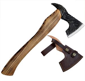 Hacha de acero de alto carbono de fábrica de cubiertos OEM ODM personalizada al por mayor con mango de madera de Fresno envuelto en cuero y Funda de cuero fino - Product Image 1
