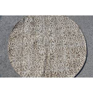 พรมปูพื้นสไตล์ตุรกีวินเทจขนาดใหญ่4.6 x 4.6ft แบบคลาสสิกสีเบจสีน้ำตาลปะต่อวัสดุขนสัตว์ด้านหลังสำหรับห้องนอนห้องโถง - Product Image 5