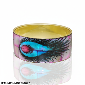 Mother of Pearl Brass Bangle Peacock <b>Feather</b> Art Shell Inlay Handmade <b>Bracelet</b> for Women Gift For Her - Product Image 1