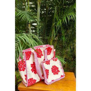 Ensemble de sacs fourre-tout en coton brodé Fleur de Cerisier avec porte-bouteille et pochette à volants, petite taille, usage quotidien, 2 pièces - Product Image 1