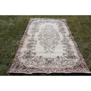 Turkish 5.2x8.8 ft Rug, Large Vintage Rug, <b>Brown</b> Bordered <b>Wool</b> Rug - Product Image 1