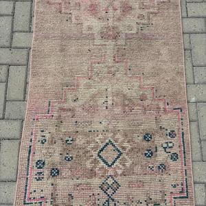 2.8x12 ft Vintage Runner Rug, <b>Brown</b> Blue Turkish Floral <b>Wool</b> Rug - Product Image 4