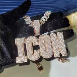 Custom Diamond Big <b>Name</b> Charm <b>Necklace</b> Trendy Personalized Gold Diamond <b>Pendant</b> Cuban Chain Engagement-<b>Necklace</b> Jewelry Men - Product Image 2