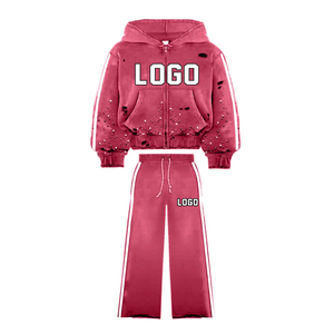 Streetwear Ensemble de survêtement uni grande taille à capuche avec cordon de serrage sérigraphie personnalisée poids lourd acide - Product Image 3