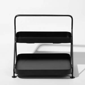 Panier de rangement élégant à deux niveaux en fer noir Panier à fruits Panier à ustensiles de cuisine Présentoir de table Support de rangement pour maquillage - Product Image 4