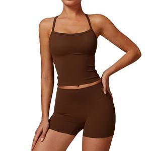Ensemble de fitness avec logo personnalisé en gros pour entraînement, vêtements de sport pour femmes, vêtements de sport, survêtement à manches courtes, ensembles de yoga 2 pièces - Product Image 3