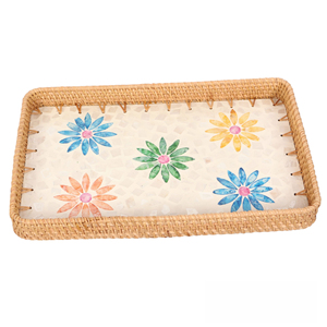 Exquisite Home Serving Bamboo Tray with Colorful Vietnam <b>Rattan</b> Shell Handmade Decorative Base <b>Storage</b> Baskets for Food - Product Image 3