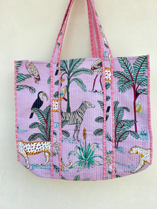 Sacs fourre-tout indiens matelassés à la main bloc de coton imprimé grand sac à provisions à bandoulière femmes - Product Image 5