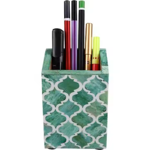 Soporte para bolígrafos cuadrado ajustable con incrustaciones de hueso pulido Art Deco personalizado, soporte para bolígrafos de oficina, forma y tamaño personalizados únicos Saniya - Product Image 5