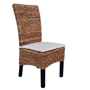 Chaise de salle à manger en feuilles de bananier tressées naturelles, dossier haut, en jonc de mer, avec coussin blanc, pour aménagement intérieur, mobilier et décoration, design artistique pur - Product Image 1