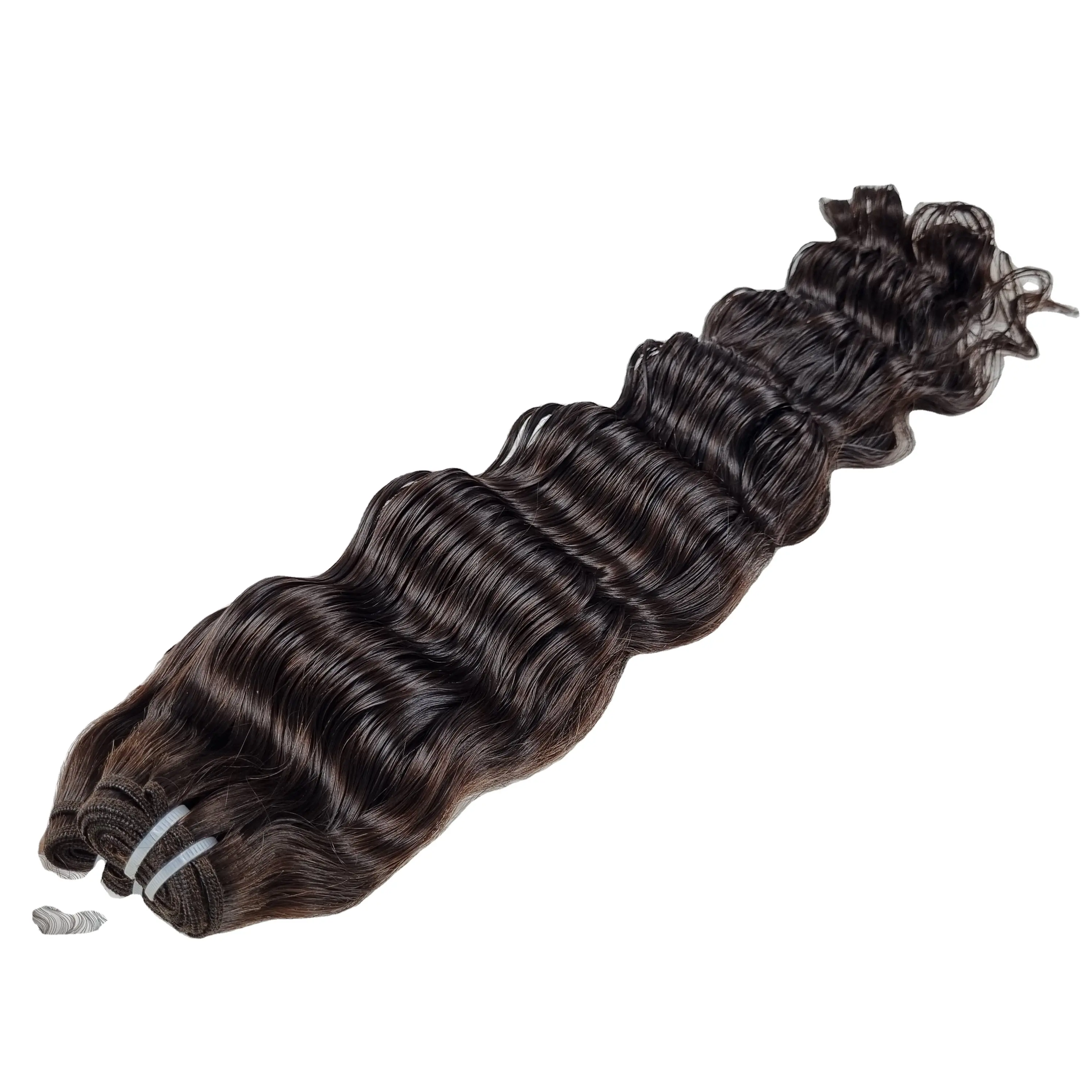 Extensiones de cabello ondulado marrón oscuro, la mejor opción, pelo súper doble dibujado de 26 pulgadas, moda de la compañía Vietnamita