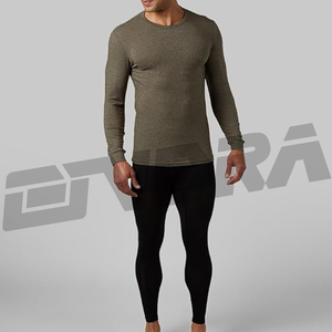 T-shirt ajusté noir mélangé, manches longues, pour homme, avec tissu extensible respirant, coupe slim, confort, vêtements de sport, entraînement quotidien - Product Image 2