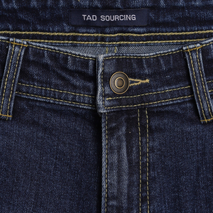 Shorts en jean tissé pour homme, décontractés, taille mi-haute, fermeture boutonnée, bleu uni délavé, avec logos, style workwear, streetwear d'été - Product Image 3