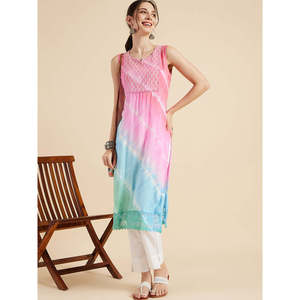 Kurta Recta Rosa con Estampado Tie-Dye, Blusa Modesta - Product Image 3