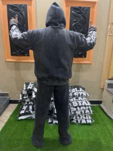 Acid Wash Streetwear Custom Screen Printed logo Cotton Cutting Oversized <b>Long</b> <b>Sleeved</b> <b>Men</b> Autumn Tracksuit Sweatsuit for <b>Men</b> - Product Image 6