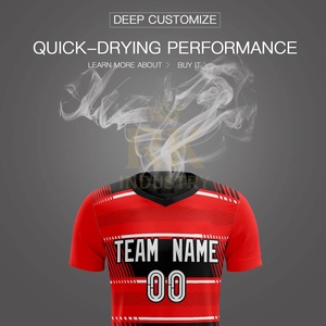 Uniforme de Fútbol Personalizado al por Mayor, de Secado Rápido, Impermeable, Antibacteriano, 100% Poliéster, Unisex, para Adultos, Rojo y Negro, Conjunto Completo, OEM - Product Image 5
