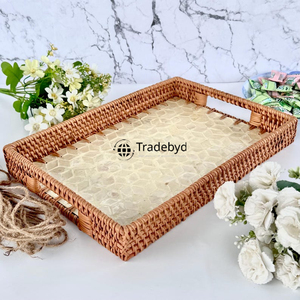 Bandeja Decorativa de Ratán Natural Moderno y Elegante, de Primera Calidad, Hecha a Mano, Móvil, Tradebyd - Product Image 1