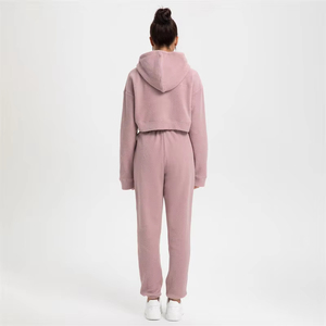 Sudadera con capucha informal de moda para mujer con impresión personalizada OEM logotipo personalizado Sudadera con capucha recortada para mujer color sólido manga larga - Product Image 6