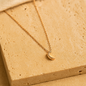 Gold Plated Crescent Moon Necklace with Pearl Diamond Accents Vintage Brass <b>Chain</b> for Women Trendy Gift for Engagement Party - Product Image 4
