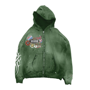 Sudadera con capucha pesada de lavado ácido Vintage personalizada para hombre abrigo de invierno bordado con estampado desgastado francés estilo otoño sin cuerda - Product Image 1