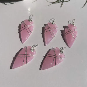 New Trendy Natural Crystal Folk Art Pendant Necklace Hand Carved Silver <b>Wire</b> Wrapped Rose Quartz Arrowhead Feng Stone Crafts - Product Image 6