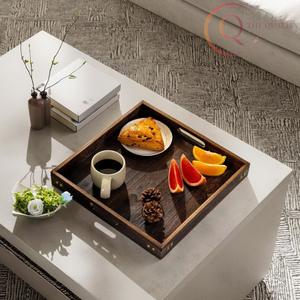 Plateau de service en bois classique avec finition naturelle, idéal pour servir des en-cas - Product Image 6