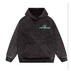 Sudadera con capucha de gran tamaño lavada con ácido negro para hombre, sudadera con logotipo de diamantes de imitación a la moda, sudadera cálida con capucha de 450 Gsm - Product Image 5