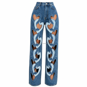 Jeans Personalizados Estilo Y2K con Parches de Corazones para Hombre y Mujer, Jeans Azules Holgados Vintage de Alta Gama con Apliques de Corazones - Product Image 5