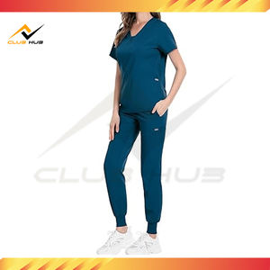 ชุดสูทสำหรับโรงพยาบาลของผู้หญิงกางเกงวิ่งขายาวคอวีแบบเรียวขาเรียวระบายอากาศได้มีการตรวจสอบเข็ม - Product Image 3