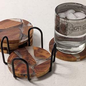 OCCASIONS Ensemble de sous-verres en résine époxy de qualité avec effet océan Dessous de verre ronds carrés décoratifs en résine époxy par Craftsy Home - Product Image 5