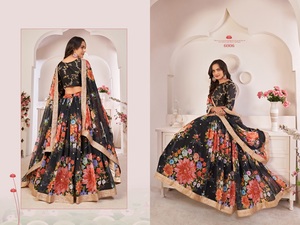 Impression de fleurs la plus vendue avec travail de séquence Georgette Lehenga Choli pour mariage et fête au prix d'exportation - Product Image 6