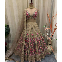 Lehenga Choli desain indah kain Georgette kerja pernikahan aksen bunga berpayet pola bermanik pesanan gaya