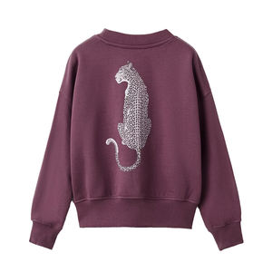 Oversize Plain Cotton Knitted Sweatshirts With <b>Back</b> Cheetah Printed Design Cotton Fleece Pullover <b>Kids</b> Clothing Sweatshirt - Product Image 2