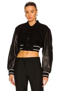 Custom Logo Embroidered Plus Size Cropped Varsity Jacket <b>for</b> Women XL <b>Quilted</b> Baseball Jackets Breathable Cotton Leather Sleeves - Product Image 2