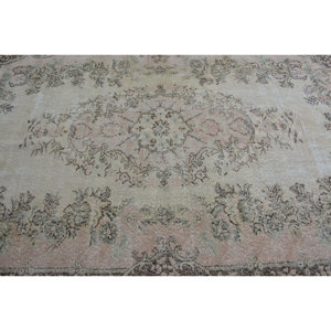 Alfombra turca Vintage de 6x10 pies, beige, marrón, clásico, rectangular, diseño de retazos, lana de ante, piel de conejo sintética, respaldo de látex, 4m de ancho - Product Image 5