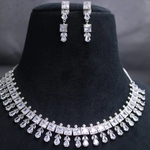 Pure White Stylist with Brass <b>Necklace</b> with <b>Silver</b> AD CZ and <b>Pearl</b> for Brides Weddings Supplier of Bulk Products - Product Image 1