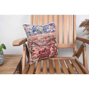 Coussin décoratif en laine multicolore Kilim 18x18 pouces Rustic Accent Woven with Vintage Fluffy Leaves Pattern Decorative Cushion - Product Image 2