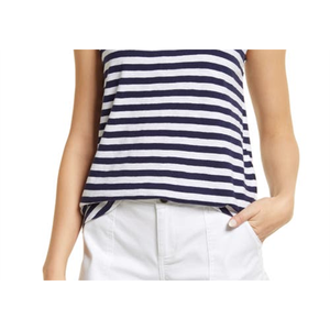 Top in cotone da donna Caslon taglia XS con maniche a cappuccio e fiocco sul collo, a righe blu navy e bianche, traspirante, lavorato a maglia - Product Image 3