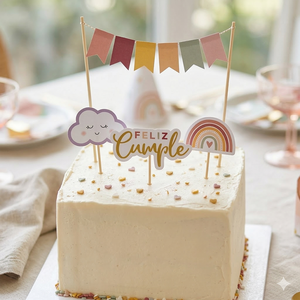 Paquete de 4 Adornos de Pastel de Madera Reutilizables Estilo Boho Pastel, Sol, Arcoíris, Nube, Decoración de Cumpleaños, Artículos para Fiestas de Baby Shower, Venta al por Mayor en China - Product Image 4