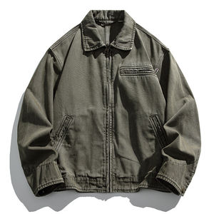 Veste de travail en toile épaisse personnalisée pour hommes, veste de travail unie, col zippé, veste multi-poches pour hommes, vente en gros, vêtements d'hiver - Product Image 1