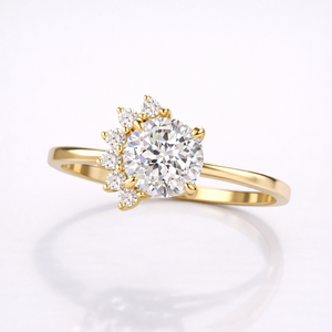 Portuguese Cut Moissanite Diamond Engagement <b>Ring</b> Elegant Sterling Silver Wedding Band - Product Image 1