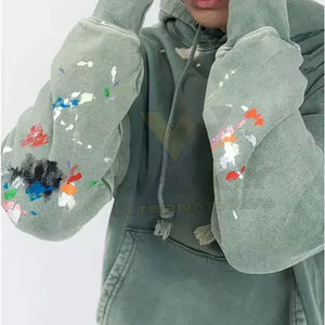 Meilleure vente Sweat à capuche en molleton délavé à l'acide pour hommes, vêtements d'hiver personnalisés avec éclaboussures de peinture sur les manches, sweats à capuche thermiques à motif imprimé - Product Image 5