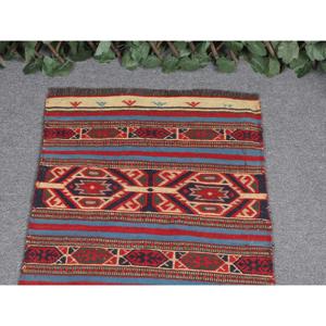 Vintage Rug, Small 1.9x3.2 ft Turkish Rug, <b>Red</b> Solid <b>Wool</b> Rug - Product Image 3