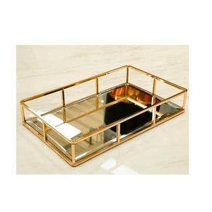 Modern metal and <b>mirror</b> glass <b>tray</b> <b>with</b> gold finished used for stylish home and hotel decor - Product Image 1