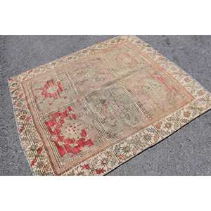 Alfombra ecológica de lana turca Vintage clásica de 49x55 pies, alfombra plana de tejido de retales blanco y rojo, alfombra de látex para comedor para adolescentes - Product Image 2