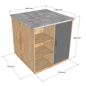 รถเข็นครัวทรงสี่เหลี่ยมขนาดเล็กทันสมัย 80x80x85 ซม. พร้อมท็อปไม้ยางพาราและเคาน์เตอร์หิน KISL003 เกาะครัว - Product Image 6