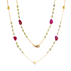 Lujo de moda 925 plata esterlina chapado en oro rubí espinela peridoto piedras preciosas señoras usan collar de cadena larga - Product Image 2
