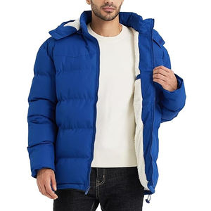 Men's Waterproof Winter Puffer <b>Jacket</b> with Stand Collar Fleece Lined Warm Bubble Coat Hooded Outerwear <b>for</b> Cold Weather - Product Image 1
