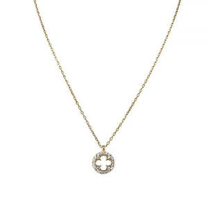 Clover Pave Diamond Necklace with White Rose 14K Gold Box Chain Trendy 18K Gold and Pearl for Engagement - Product Image 1
